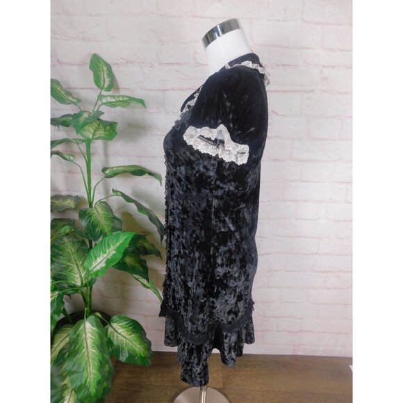 Dolls Kill Grave Girls Black Velvet Wednesday Dress S - Lace Goth - Excellent - Picture 7 of 13